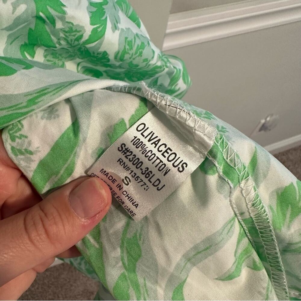 Tuckernuck Mason Baker Green White Floral Cotton Puff Sleeve Sexy Mini Dress M - Picture 7 of 14